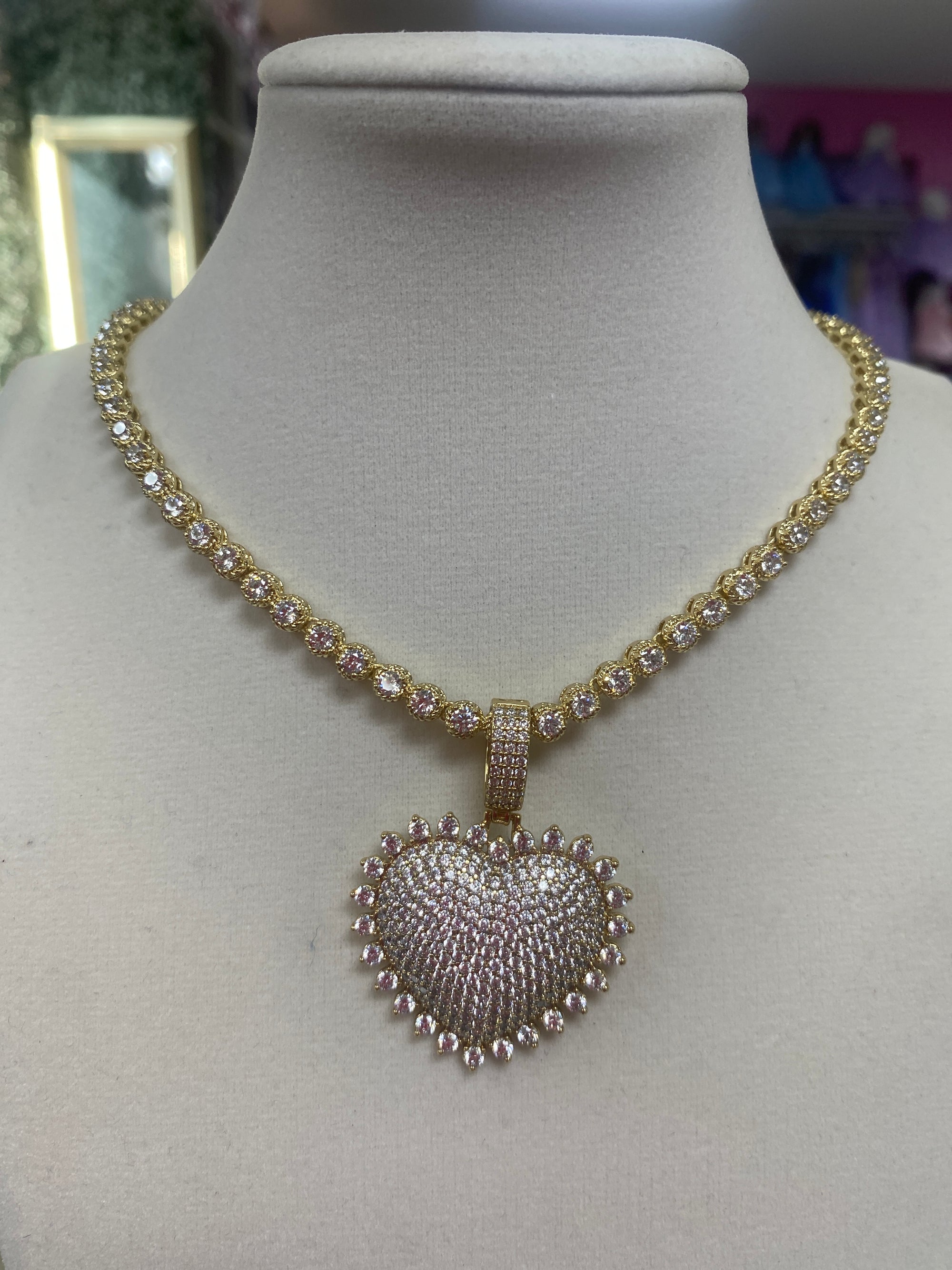 pretty tennis-style necklace with heart charm