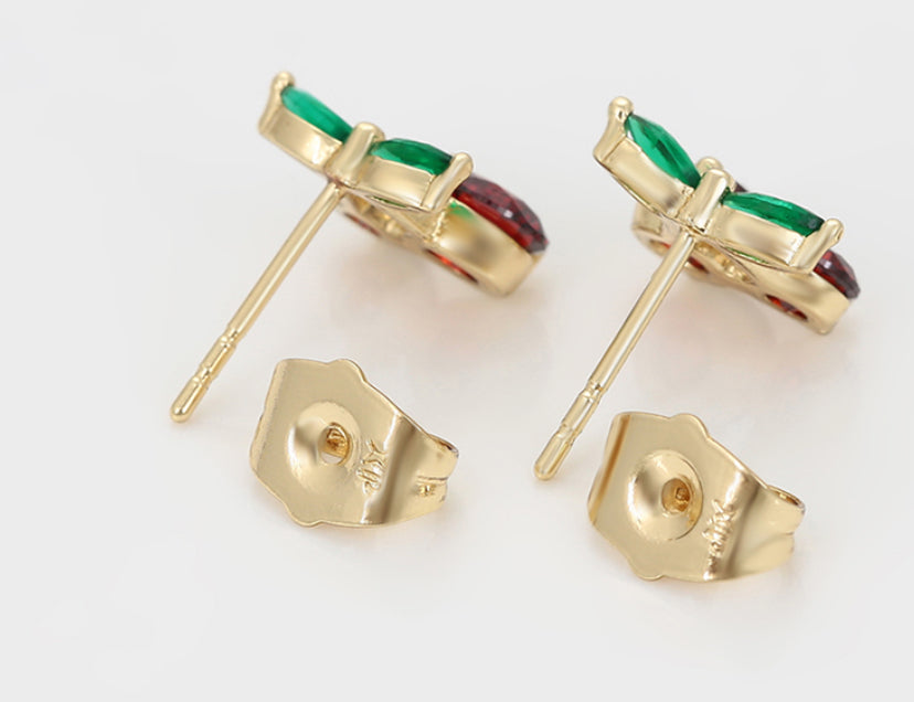 Bonitos aretes de cherry bañados en oro 14 k