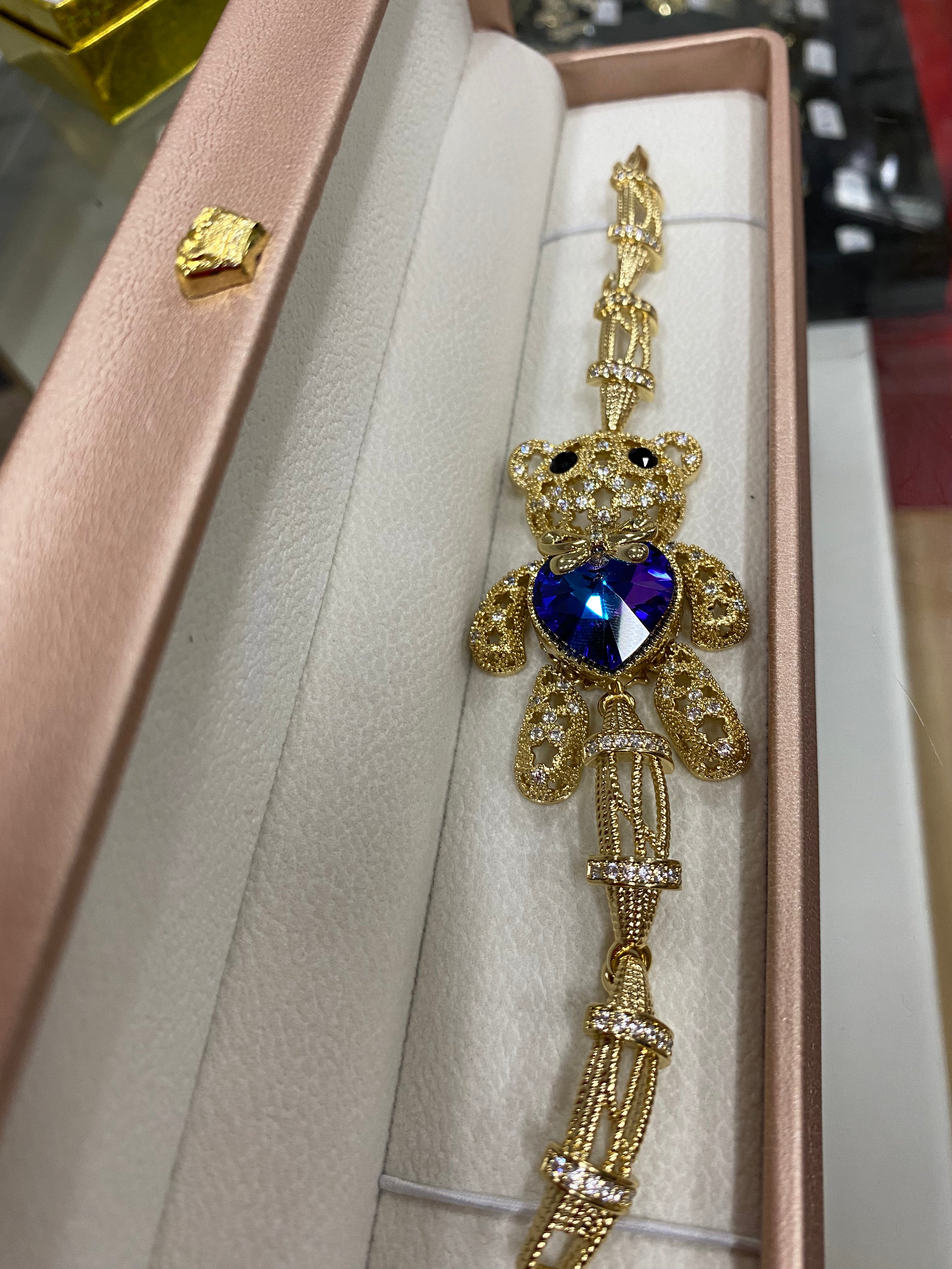 Bonita pulcera de oso con crystales en color azul