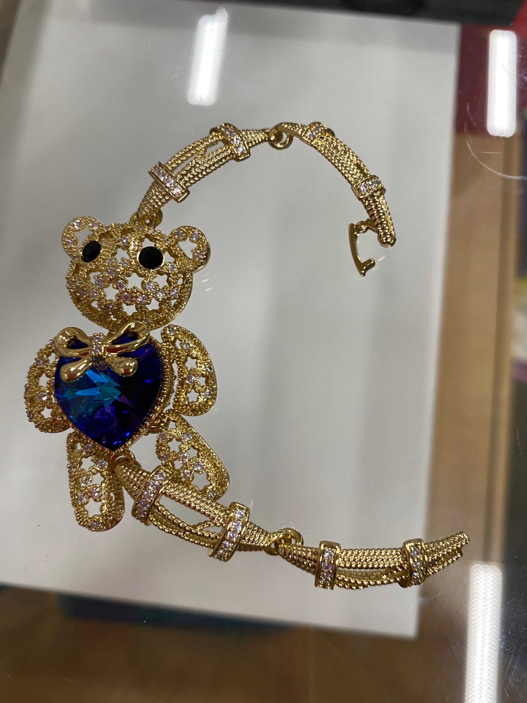 Bonita pulcera de oso con crystales en color azul